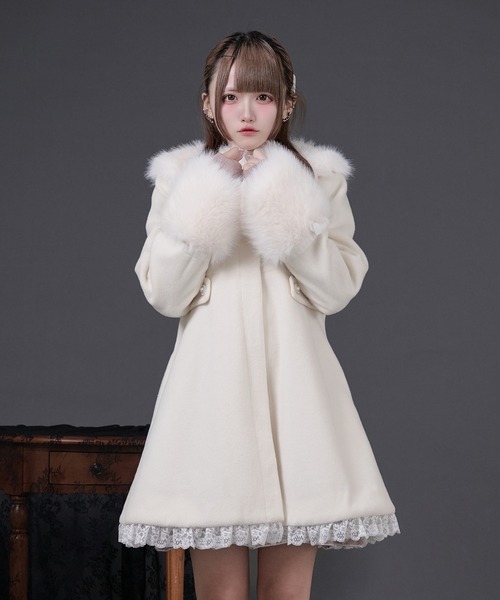 Pal elfy コート アウター ファーカラー付きリボンフレアコート