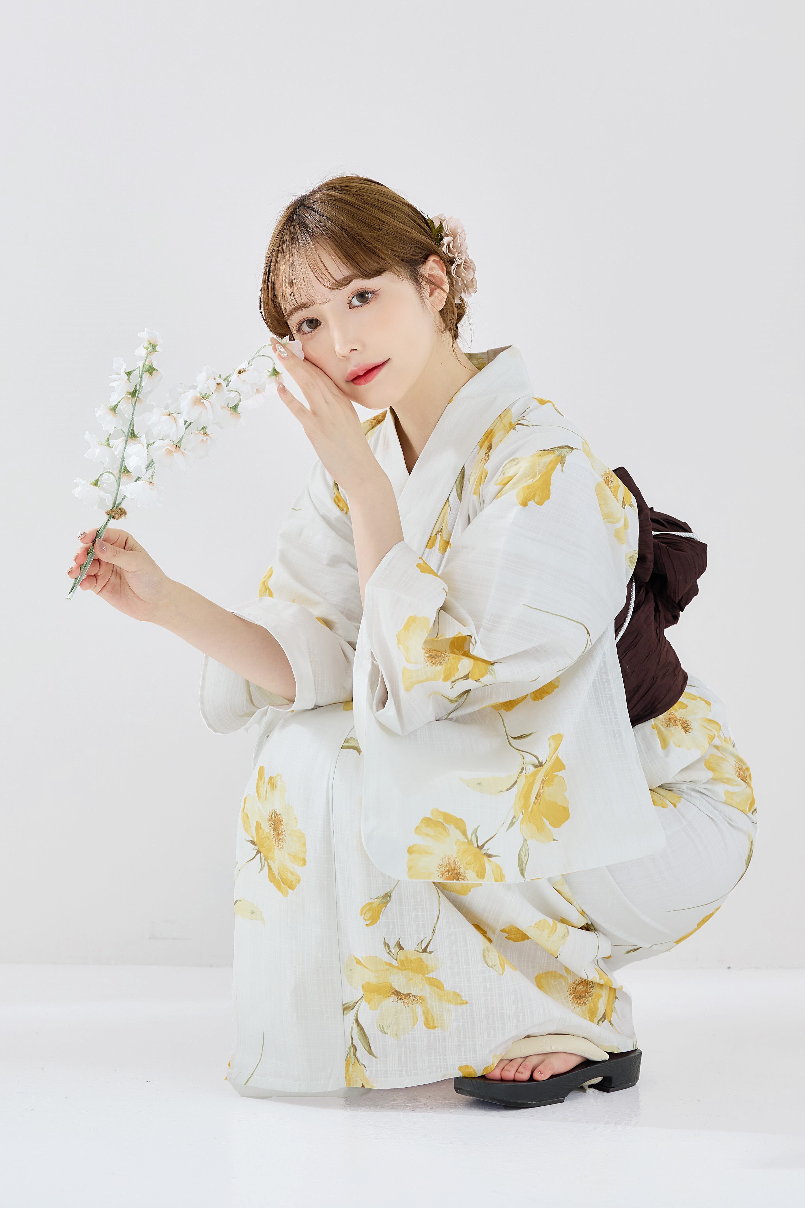 浴衣4点set夏色の水彩花重ね（黄色）Y4-32 | ANDESIR【アンデジール