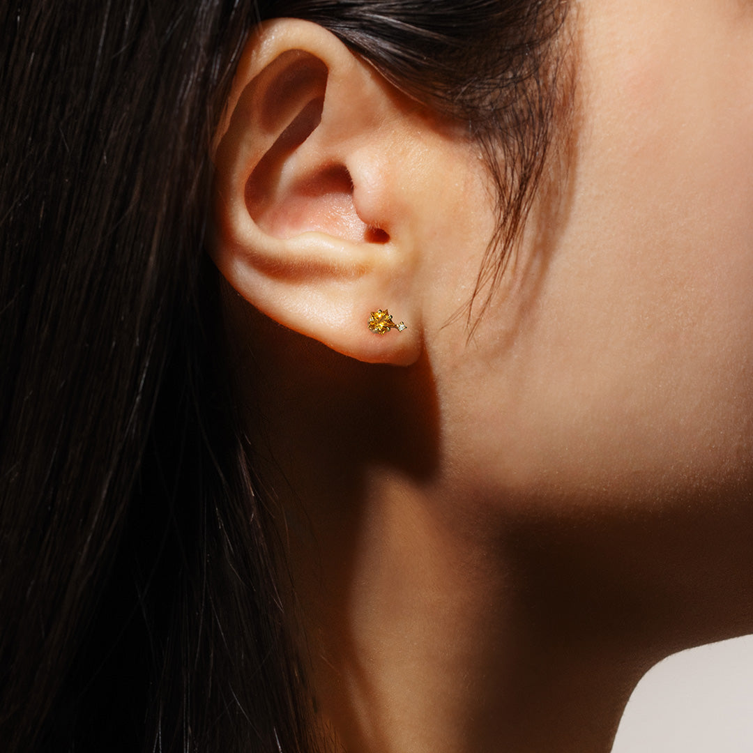 シトリン K18/K10 ピアス(片耳)・アルガ