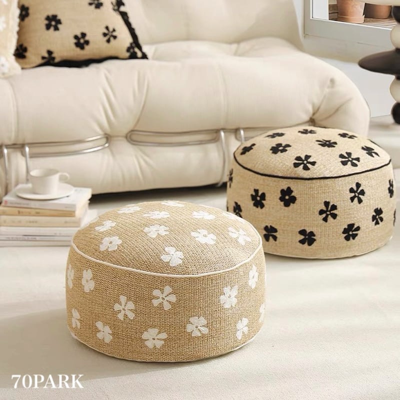 ストロー素材 フラワー ビーズ クッション プフ 全2色 椅子 | 70PARK