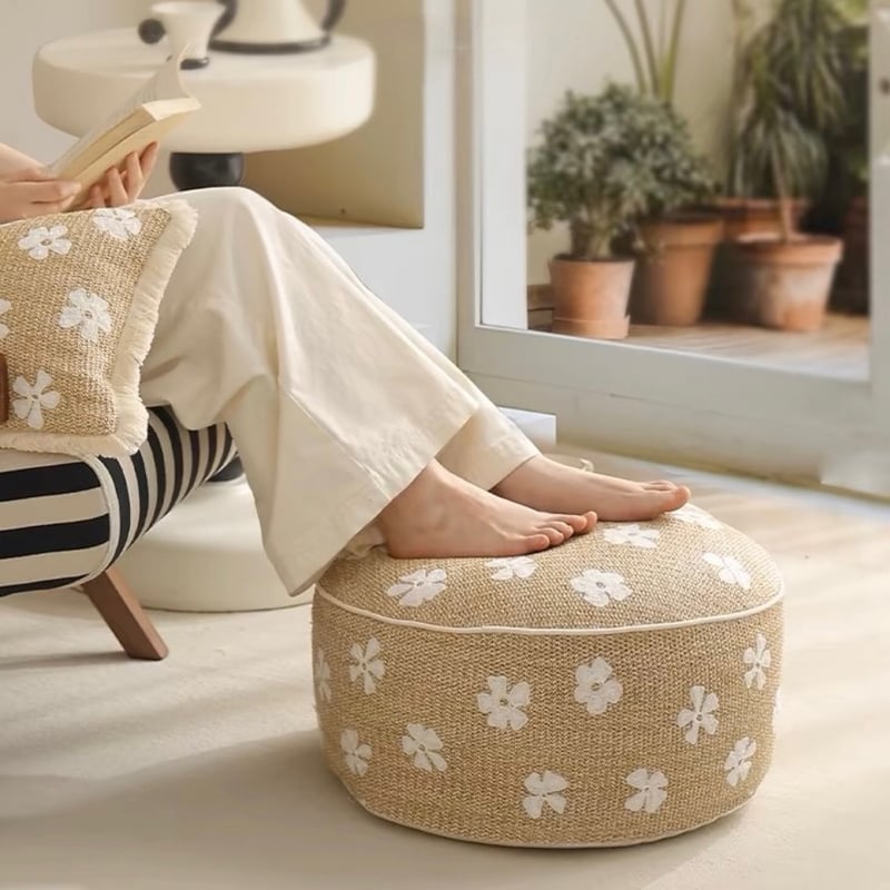 ストロー素材 フラワー ビーズ クッション プフ 全2色 椅子 | 70PARK