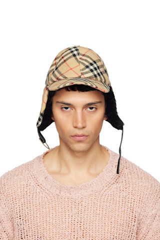 Burberry: ベージュ チェック ウール トラッパ― ハット | SSENSE 日本