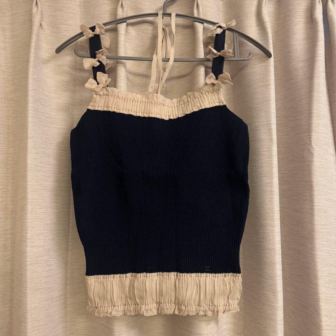 CHANEL Ribbon Strap Knit Camisole シャネル CHANEL シャネル リボン ニット キャミソール トップス 06P 38サイズ