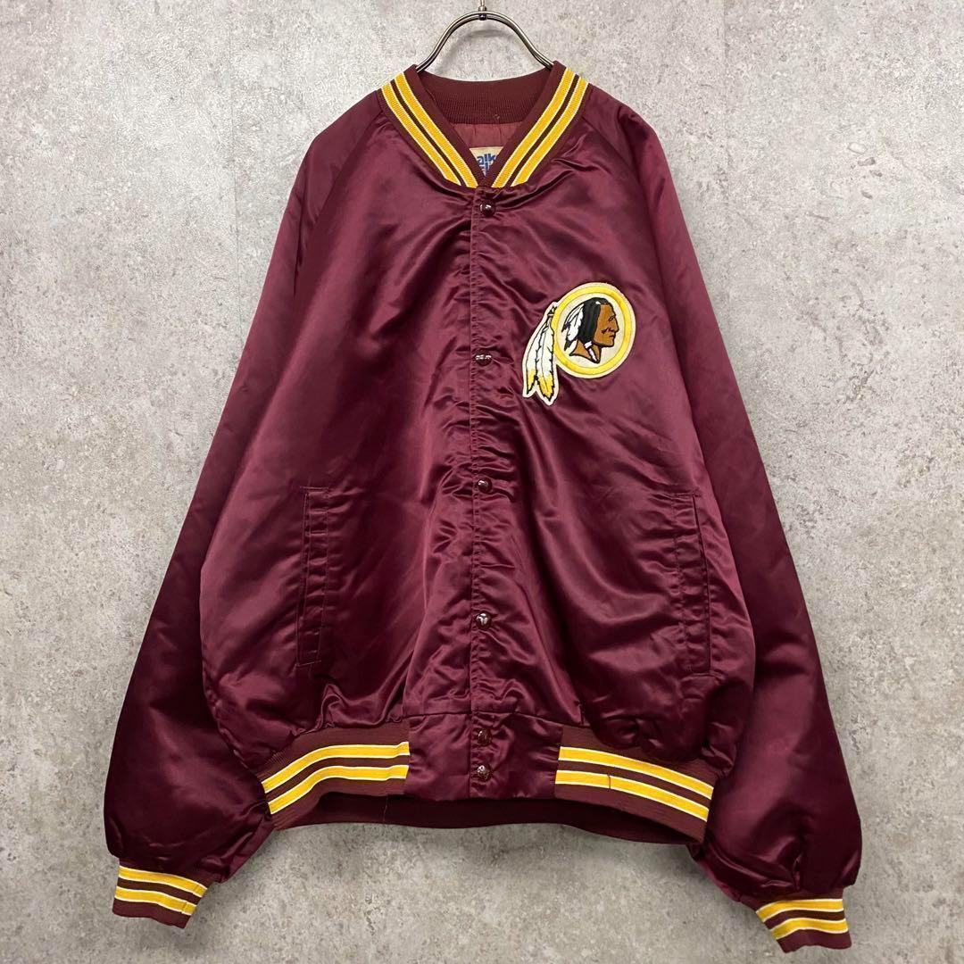 レア古着90s○NFLレッドスキンズ刺繍スタジャン バーガンディー メンズ